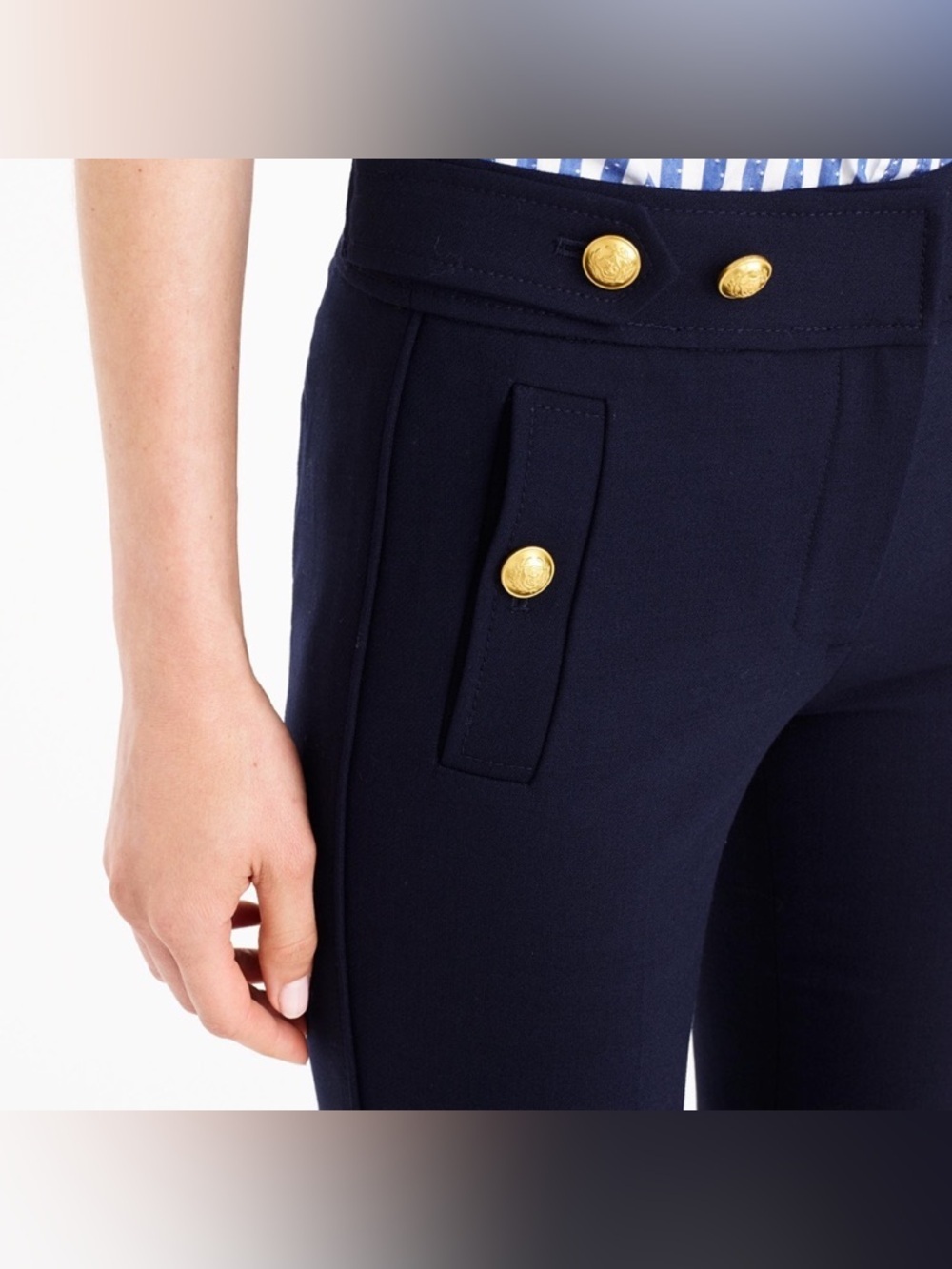 J. Crew Navy Sailor Pants Gold Button Detail Women's Size 12 - Picture 2 of 9